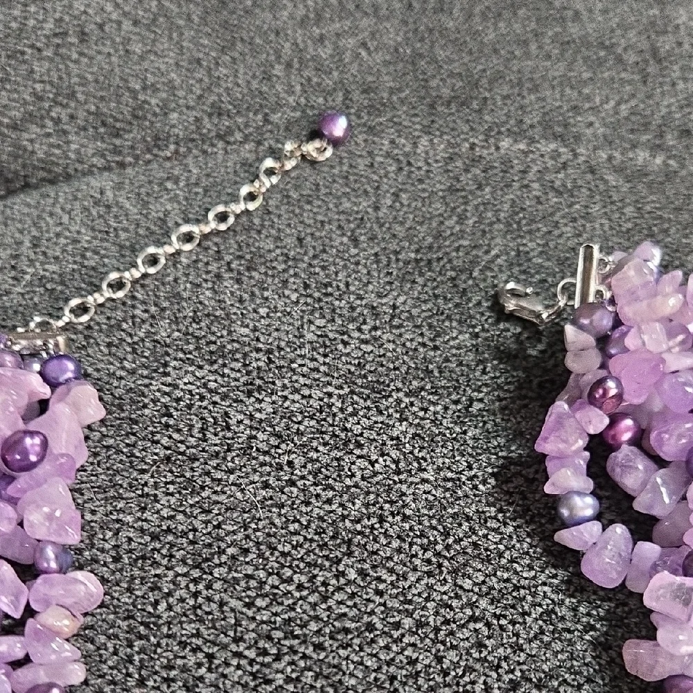 Amethyst & Pearl Multi-Strand Necklace‎ (Choker)